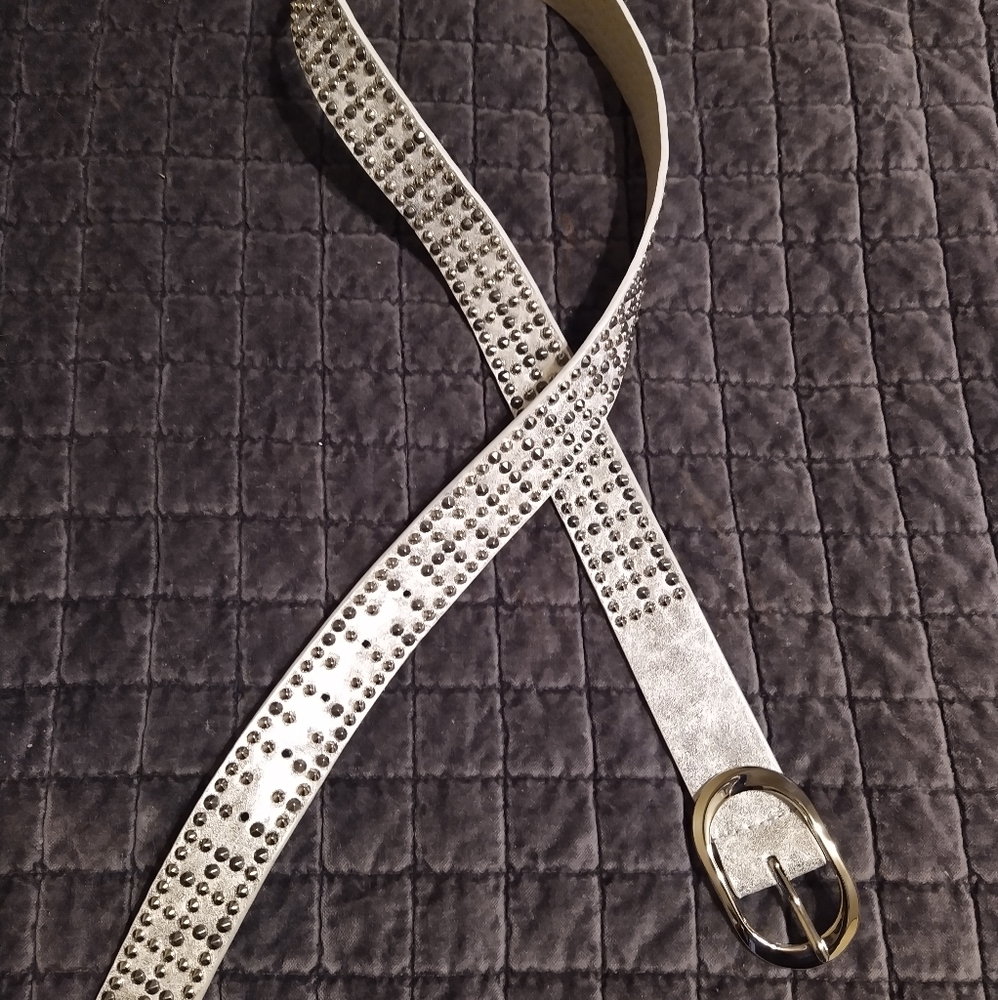 Silver metallic studded belt
